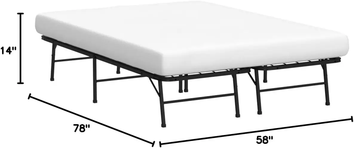 

Folding Metal Platform Bed Frame - No Box Spring Needed Underbed Storage 14" High - Traditional Design Sturdy Steel - Queen Size