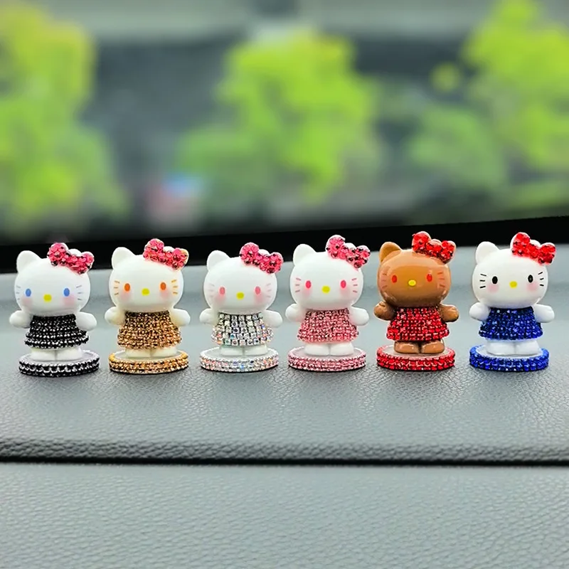 

6PCS Cartoon Diamond Hello Kitty Car Interior Decoration, Center Console Figurine Screen, Car Decoration Accessories, Keychain