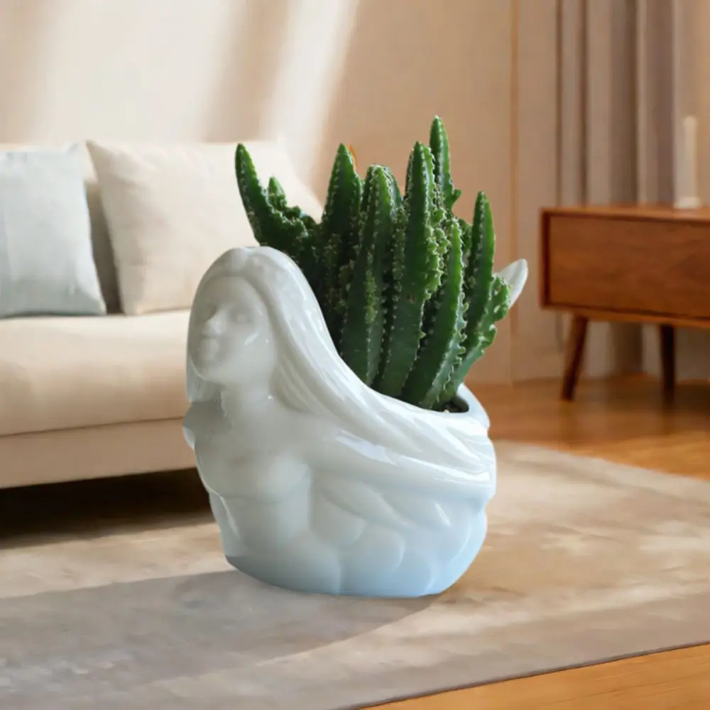 

Изысканный милый цветочный горшок с русалкой, декоративный без деформации, мультяшная ваза для цветов, антикоррозийный керамический горшок для суккулентов, бонсай