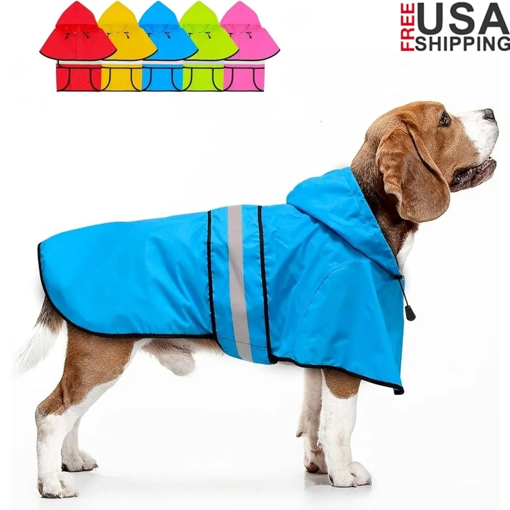 

Hooded Reflective Dog Raincoat Waterproof Lightweight Adjustable Rain Jacket Medium Pets Outdoor Rain Gear