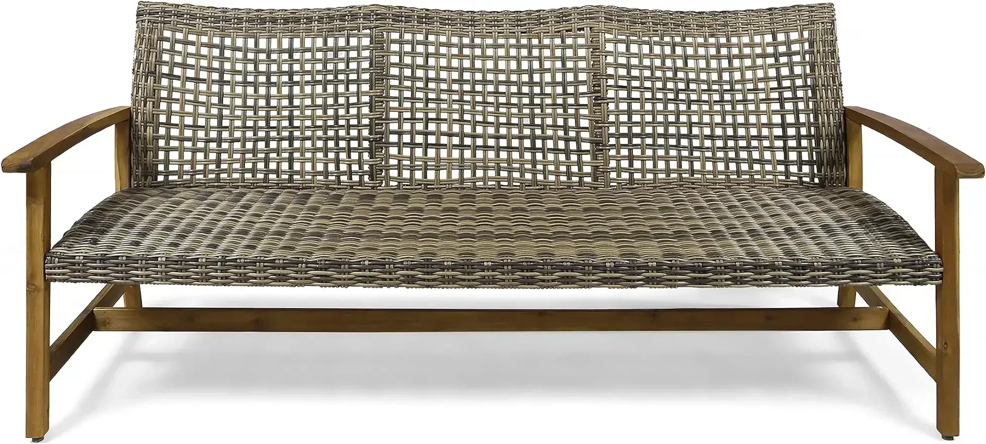 Christopher Knight-Outdoor Wood Sofa, Gray, Natural Stained Finish, Wicker, Home, Marcia, 67.50X31.00X31.50