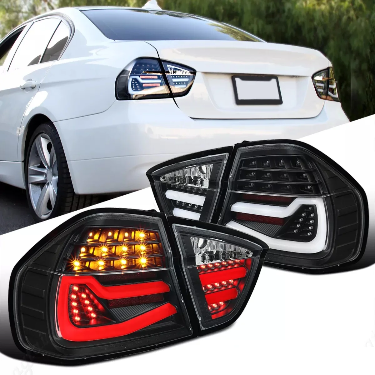 Pair Taillight assembly For 2006-2012 BMW E90 325i 328i 3-Series Sedan Modify the brake lights, reverse the lights，turn signal