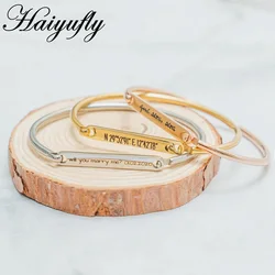 Haiyufly Engrave Name Horseshoe Bracelet Stainless Steel Personalized Text Bangle for Women Men Adjustable Birthday Jewelry Gift
