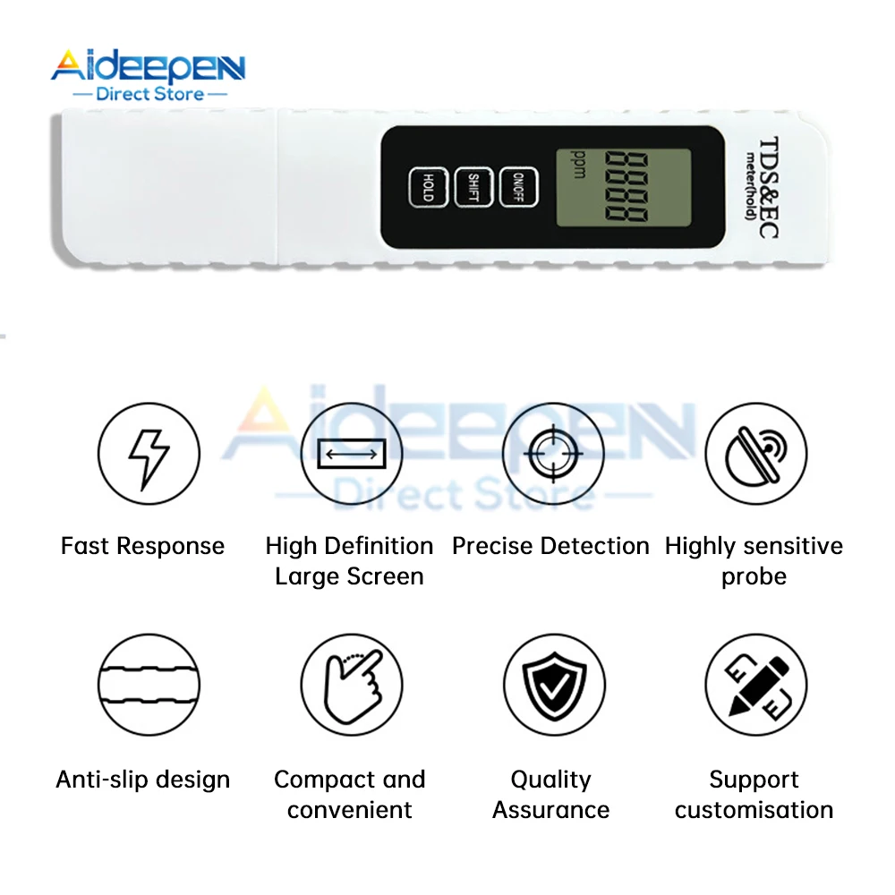 Water Quality Tester Digital Tool TDS&EC Temperature 0-9990 ppm Aquariums Pool Tester Hardness Meter TDS/EC/TEMP Test Tool