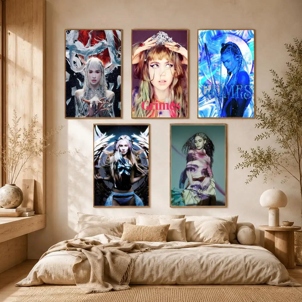 Grimes Singer Synth Pop Poster Self-adhesive Advanced Aesthetic Printing Paper Wall Art for Living Room Home Decor