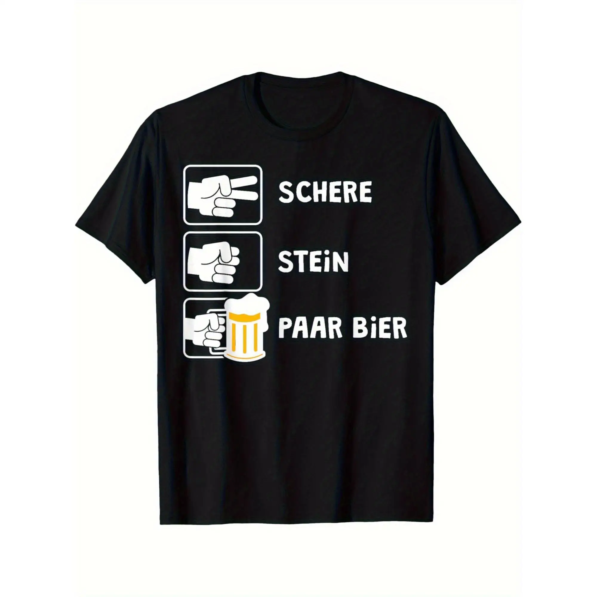

Unisex Funny German T-shirt, "Schere Stein Paar Bier" Graphic Tee, Humorous Drinking Game Rock Paper Scissors Top