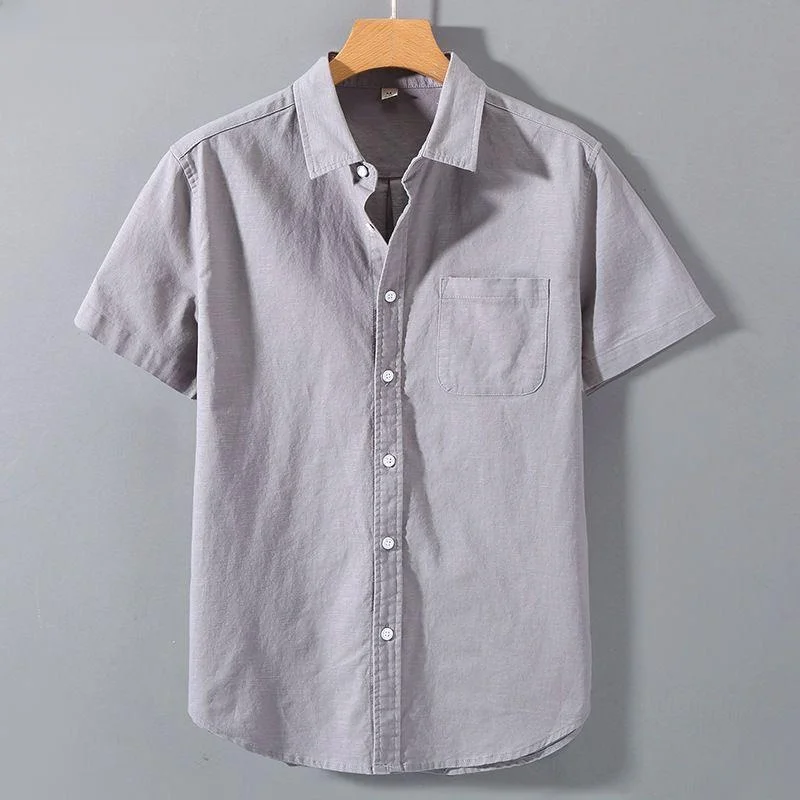 

Lightweight Cotton Linen ort Sve irt Men's Casual Busin Versatile Summer Faion Urban Sle Pure Color Button up