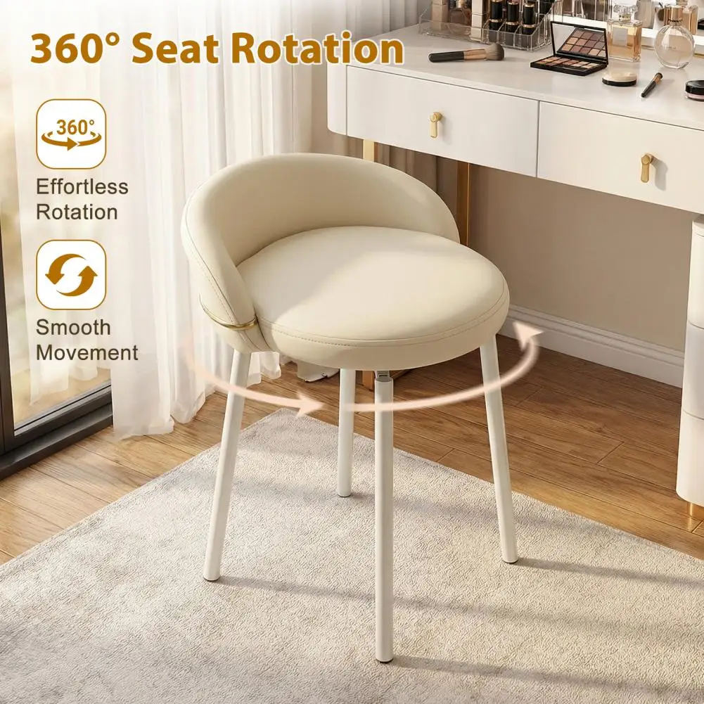 Makeup Chair, Modern Rotatable Vanity Chair With Gold Metal Legs, Unique Backrest Stable Base Multi Purpose Armless Desk Chair - view 5
