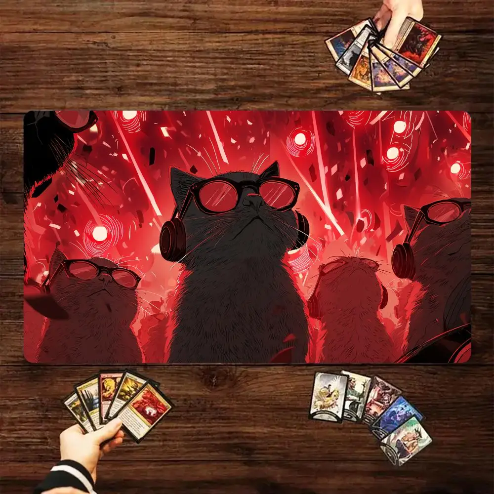 

Fantasy Red Series DJ Cat anime Magic Card Playmat with zone MTG playmat gathering game mat Desk Mat Commander Battle playmat