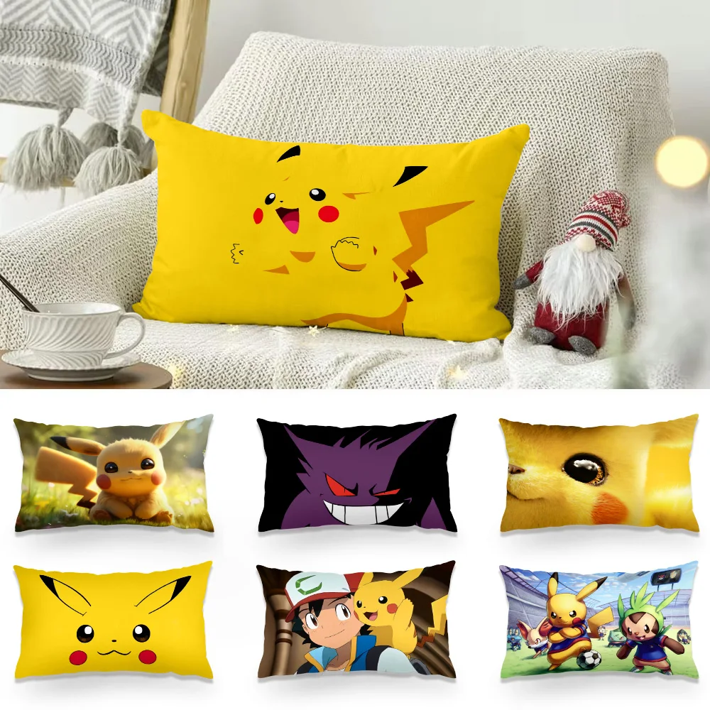 Pillow Covers Cartoon Cute P-Pikachus G-Gengars Sofa Decorative Home Double-sided Printing Short Plush Cute Cushion Cover