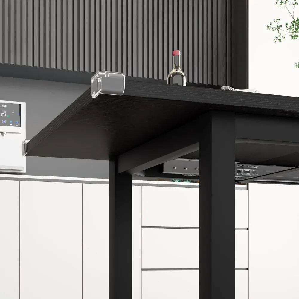 Dining Table Set.5-Piece Dining Table Set for 4-8 People, Extendable Kitchen Table Set with 2 Benches and 2 Square Stools