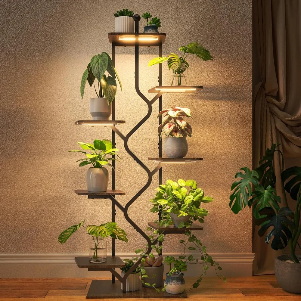 حامل نباتي داخلي مكون من 8 طبقات مع ضوء للنمو، رف مقاوم للصدأ مقاس 57 بوصة لغرفة المعيشة والفناء #1