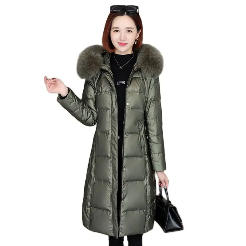 New Fashion Glossy Down  Women's Long Knee-length Korean Version Loose Slim Fox Fur Collar Temperament Winter Coat Tide5XL