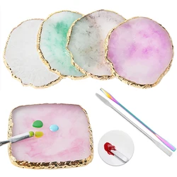 Round Resin Agate Stone Nail Art Palette False Nail Tips Mixing Color Drawing Pallet Manicure Tool Gel Polish Display Shelf