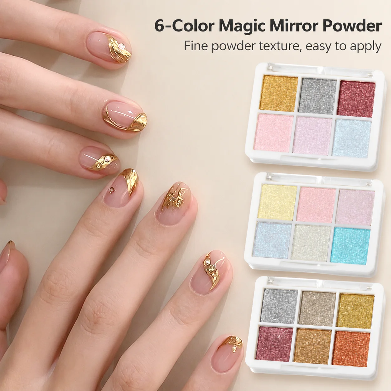 6 Farben Festes Spiegel-Nagelpuder-Set Metallischer Spiegeleffekt-Pigment für UV-Gel-Nagellack-Kunst