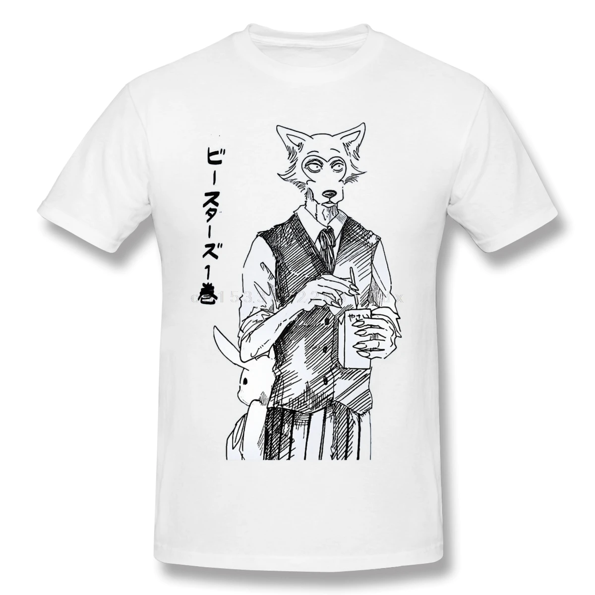 Beastars japanese anime Men 100% Cotton Tops Letter Print Beastars Haru And Legosi Chiffon Oversized Short Sleeve