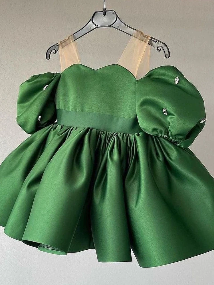 

Розовые праздничные платья для девочек на Ид, детское платье для вечеринки, на первый день рождения, с одним рукавом-фонариком, для маленьких принцесс