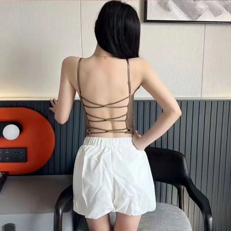 Camisole Women Backless Solid Simple Sexy Designed Vintage Charming Leisure Breathable Ladies Summer Daily Tender Korean Style