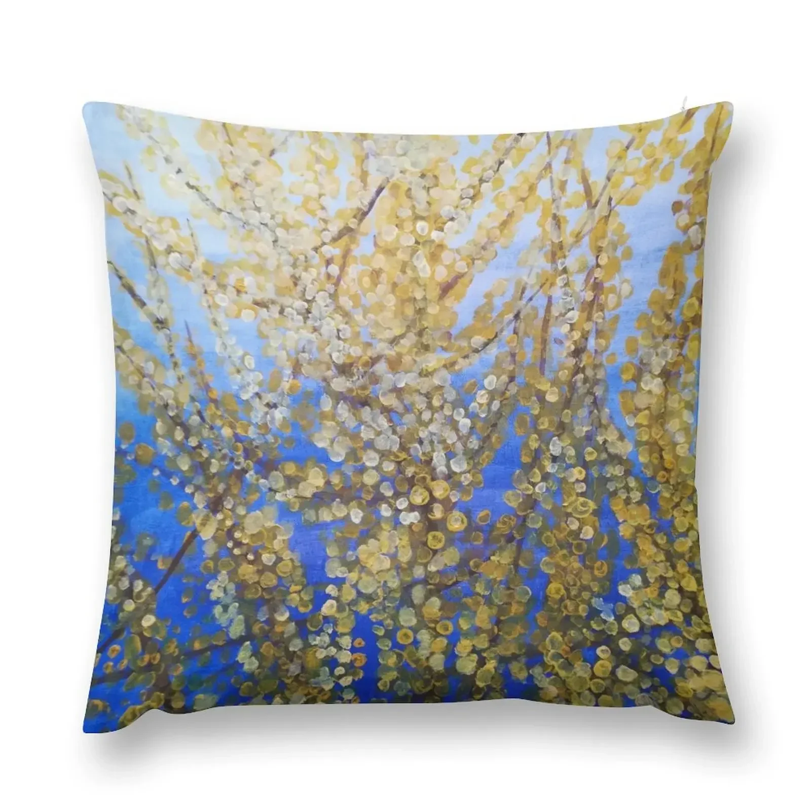 

Yellow forsythia blossom against a blue background Throw Pillow Cushion Covers For Living Room Pillow Covers Decorative pillow