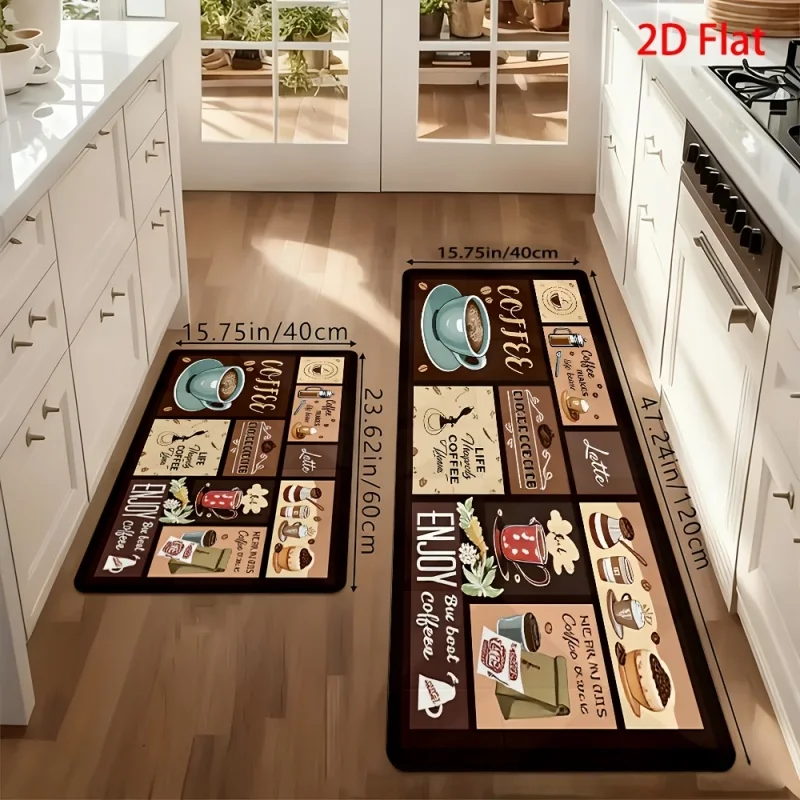 Newest Doormat Coffee Cup Tile Collage Print Washable Non Slip Flannel Kitchen Runner Rug Set Farm Mat for Living  Bedroom