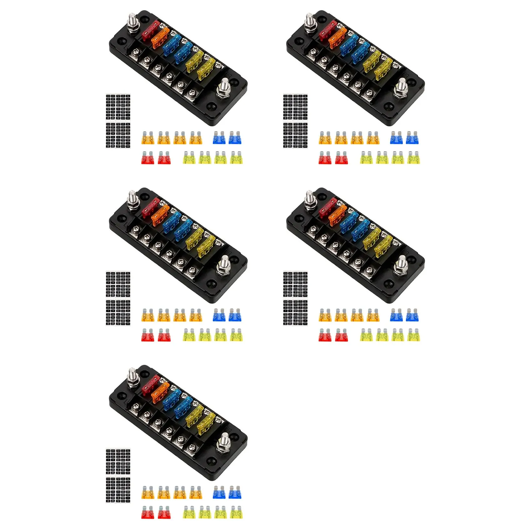 5X Fuse Box Holder Flame Retardant 6 Ways Blade Fuse Block With Cover Accessories For Car Marine Boat Truck Trailer