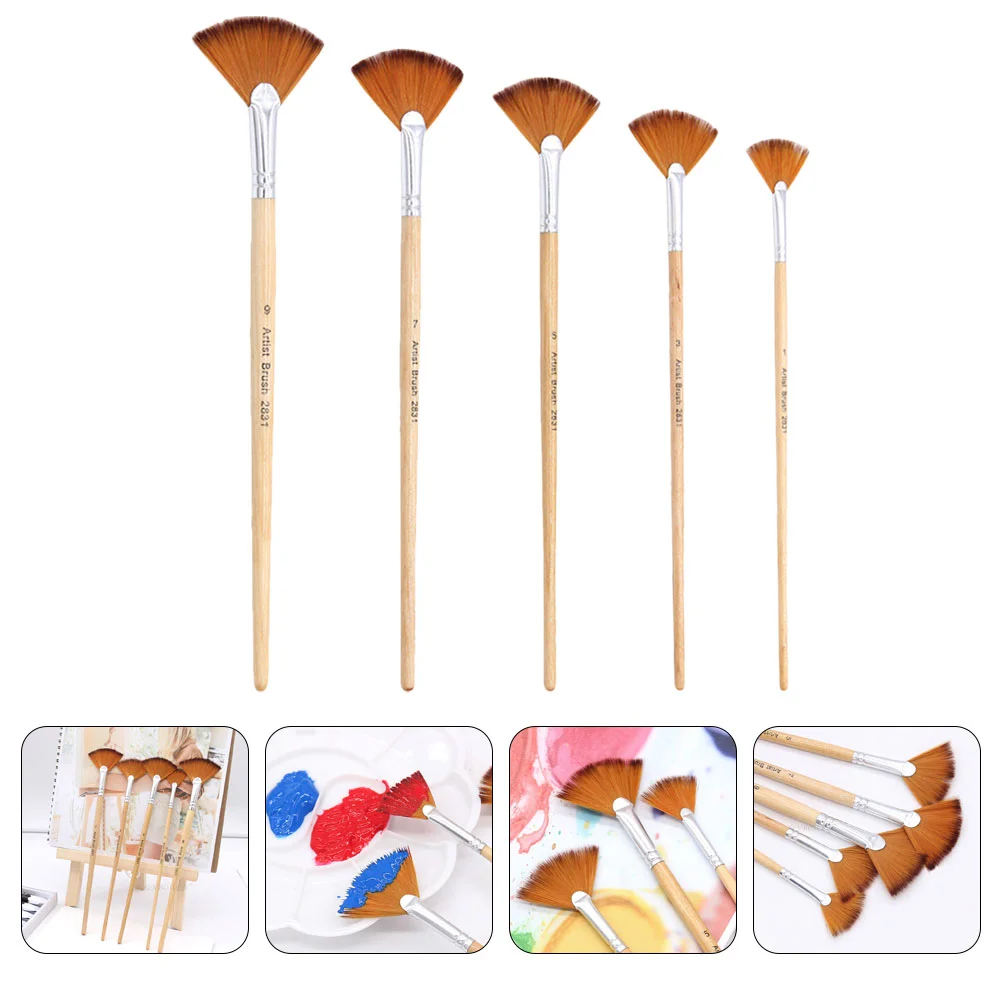 

5 Pcs Paint Brushes Daily Painting Professional Sector Ergonomic Nylon Wear-resistant Child Portable Watercolor