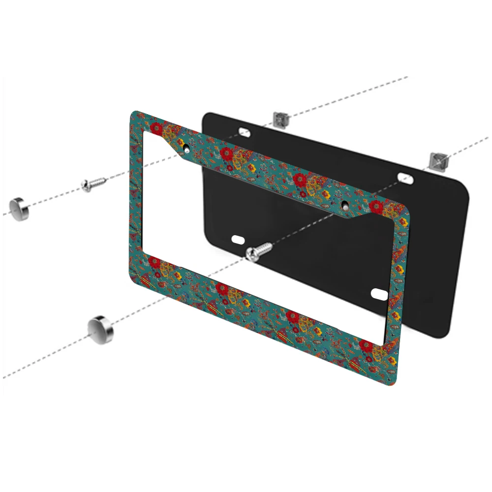 1 قطعة ريترو البط البري الملونة نمط الأزهار 2 حفرة إطار لوحة الترخيص ، مادة الألومنيوم ، 6x12 بوصة مع طقم مسامير ربط ، سيارة فريدة من نوعها دي