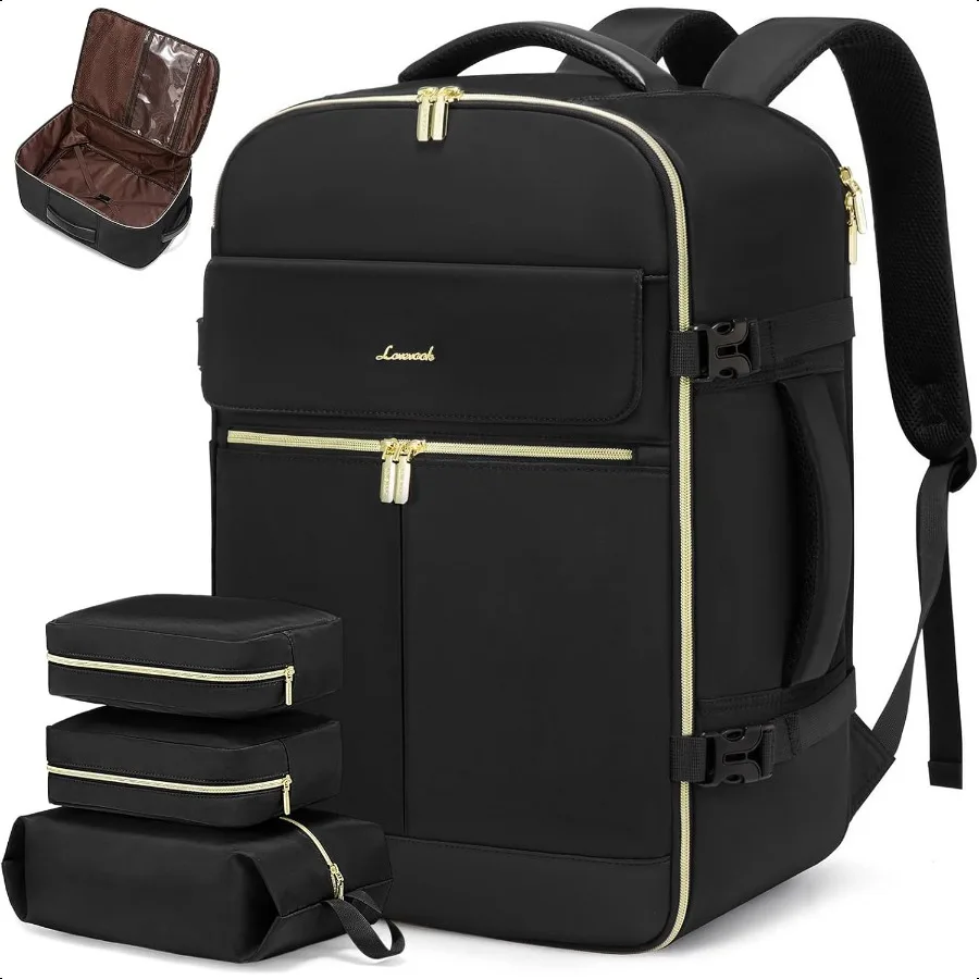 

40L Large Travel Backpack for Women Flight Appd Waterproof TSA Compliant Fits 17.3'' Laptop 17 Pockets 3 Packing Cubes