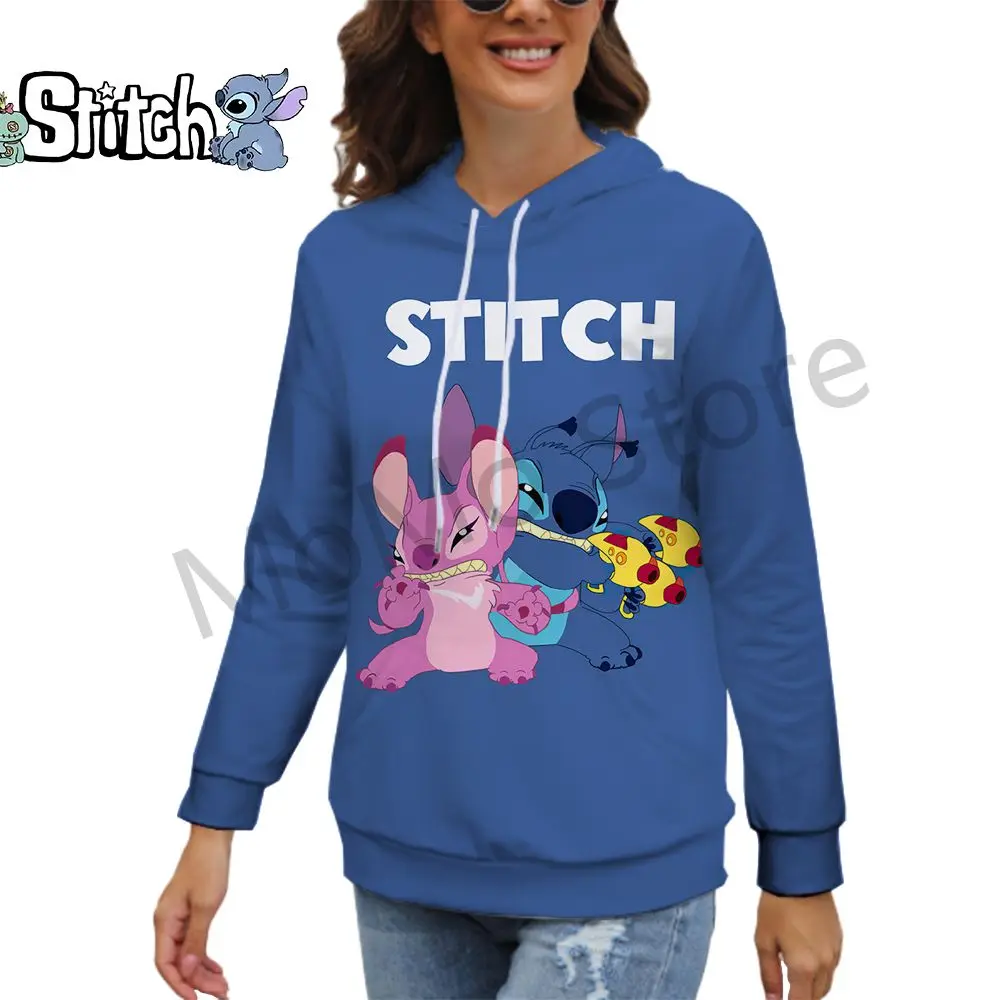 Disney Stitch Women's Hoodies Lovely Ladies Fashion Winter Kawaii Clothes Black Hoodie Autumn Versatile S-3XL 2024 Pullovers New