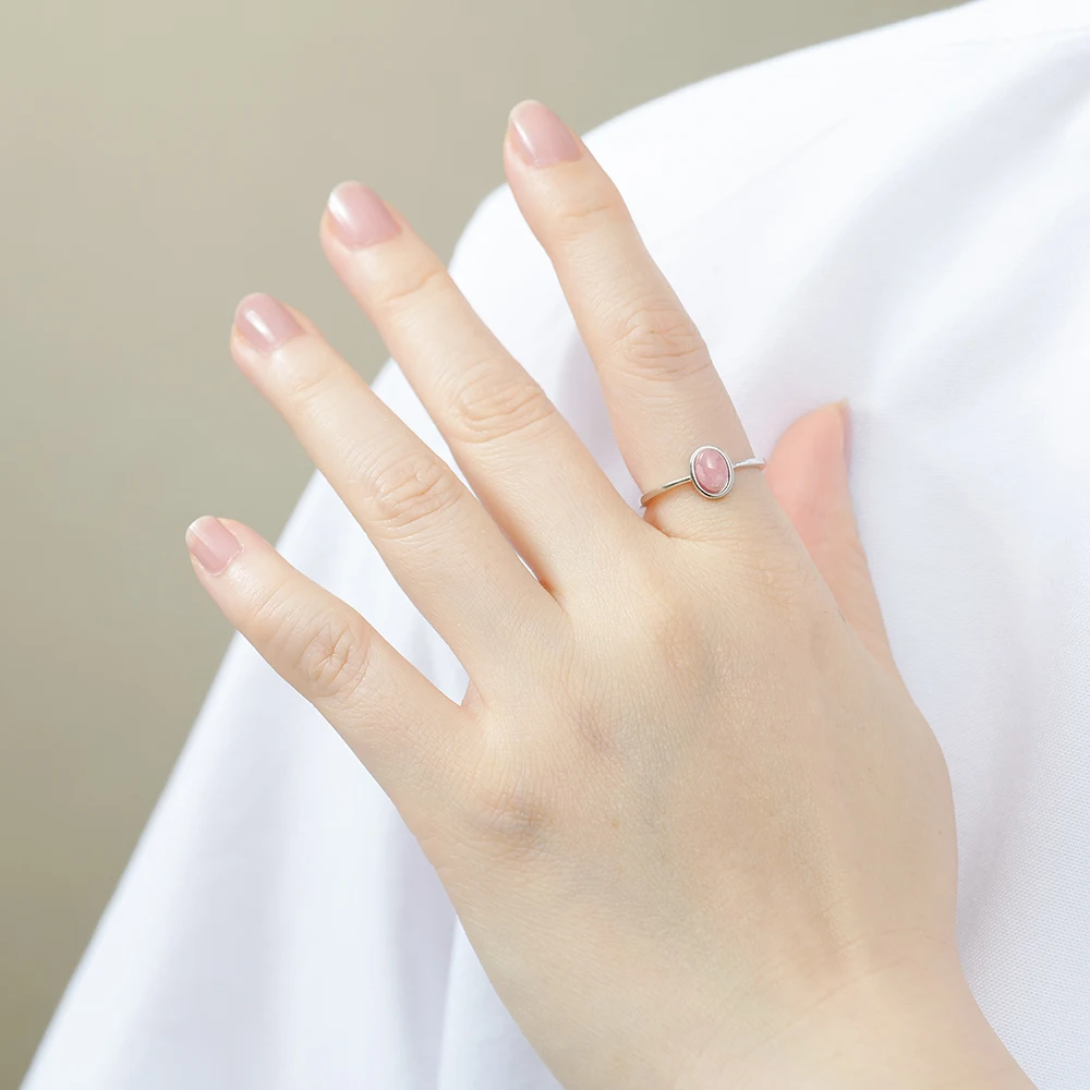 خاتم فضة استرليني 925 قابل للتعديل أربطة قابلة للتكديس كوارتز وردي ورودوكروسيت شقرا أحجار استشفاء مجوهرات مصنوعة يدويًا هدية بوهو