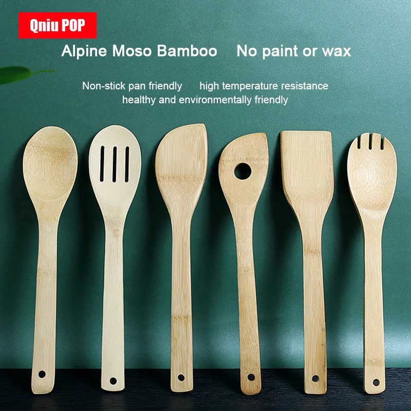 30cm High Temperature Resistant Bamboo Kitchenware Set 6-Piece Cooking Spoon and Shovel Set