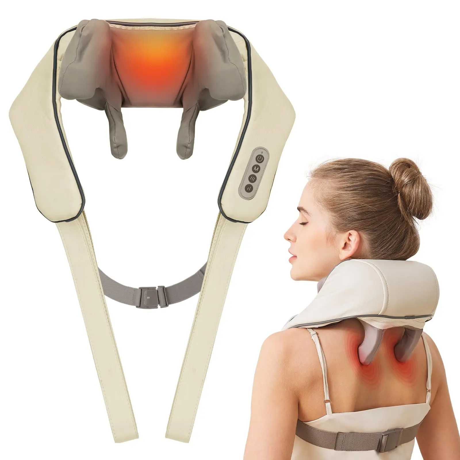 Neck Massager with Heat, Cordless Neck and Shoulder Massage, Rechargeable Shiatsu Kneading Massager for Pain Relief Deep Tissue