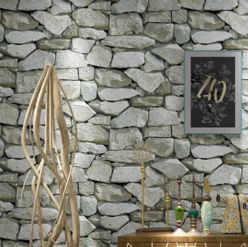 Grey Stone Wall Paper Roll 3D Effect Background Wallpaper Home Decoration Pegatinas De Pared Papel Adhesivo Pared, 10M Per Roll