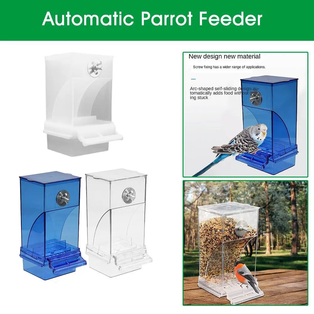 1pc Bird Cage Feeder Automatic Parrot Seed Feeders Acrylic With Container Seed Cage Food Perch Accessories Transparent J3d6