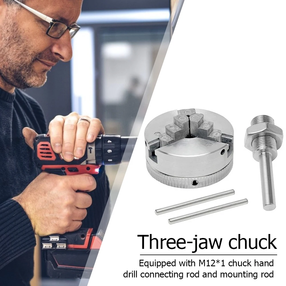 Z011 3 Jaws Lathe Chuck Kit Manual Self-Centering Mini Drill Chuck M12 Connection Rod for Grinding Milling Turning Machine Parts