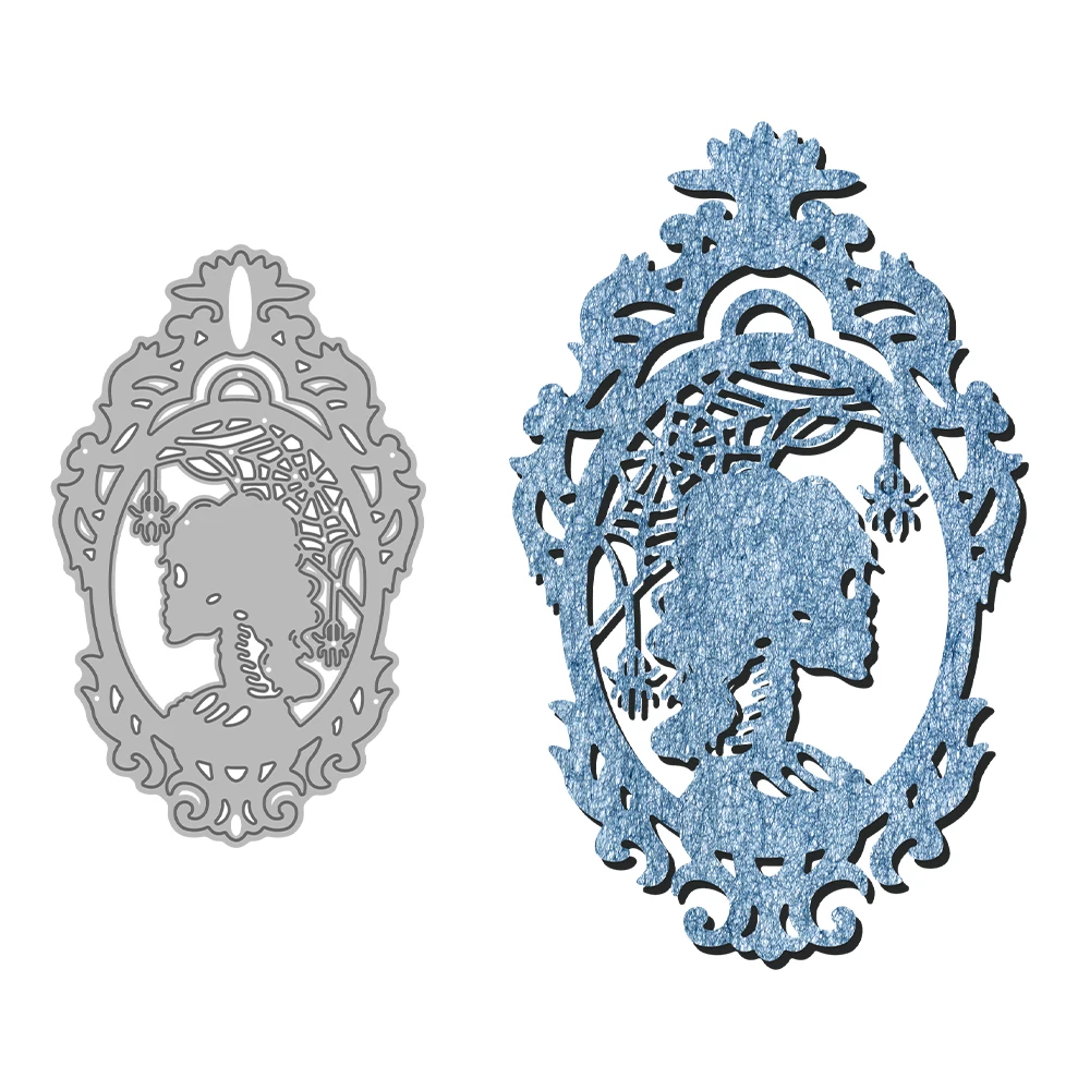 

MangoCraft Halloween Women Skull Vintage Cutting Dies DIY Scrapbooking Supplies Metal Cut Dies Knife Mold for Cards Albums Decor