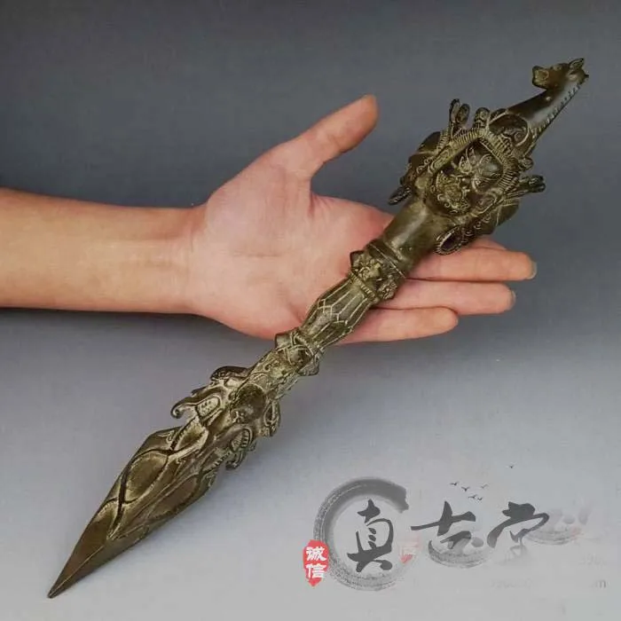 

TOP collection # Home OFFICE Decor art -old Vintage CHINA indigenous peoples bronze Magic Staves sculpture