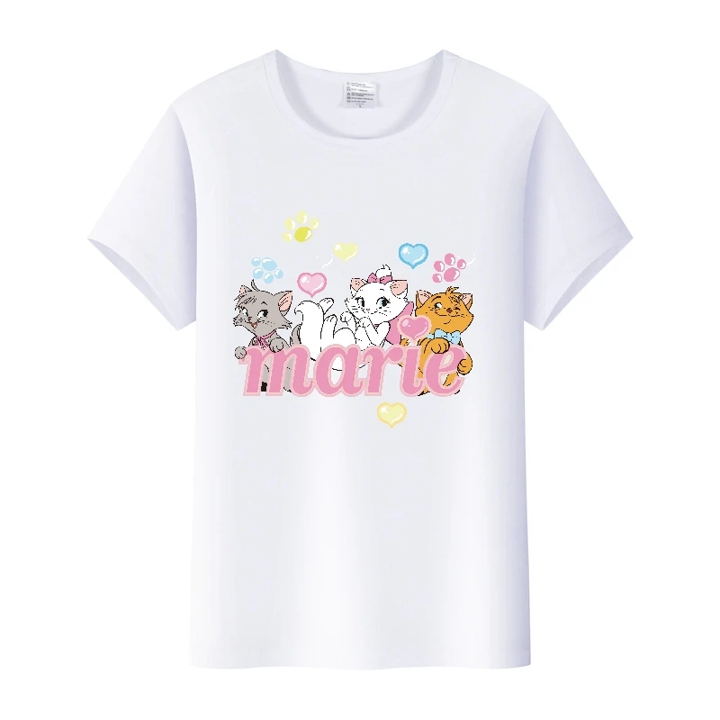 Kawaii ديزني ماري القط الكرتون امرأة تيز الصيف بلايز قصيرة الأكمام فتاة الرسومات تي شيرت المتضخم ملابس رجالي رسالة البلوزات
