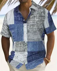 Camisa de manga corta con solapa abotonada para hombre, camisa informal de alta calidad con estampado 3D de bloque de color, talla grande 5XL, nueva tendencia de verano