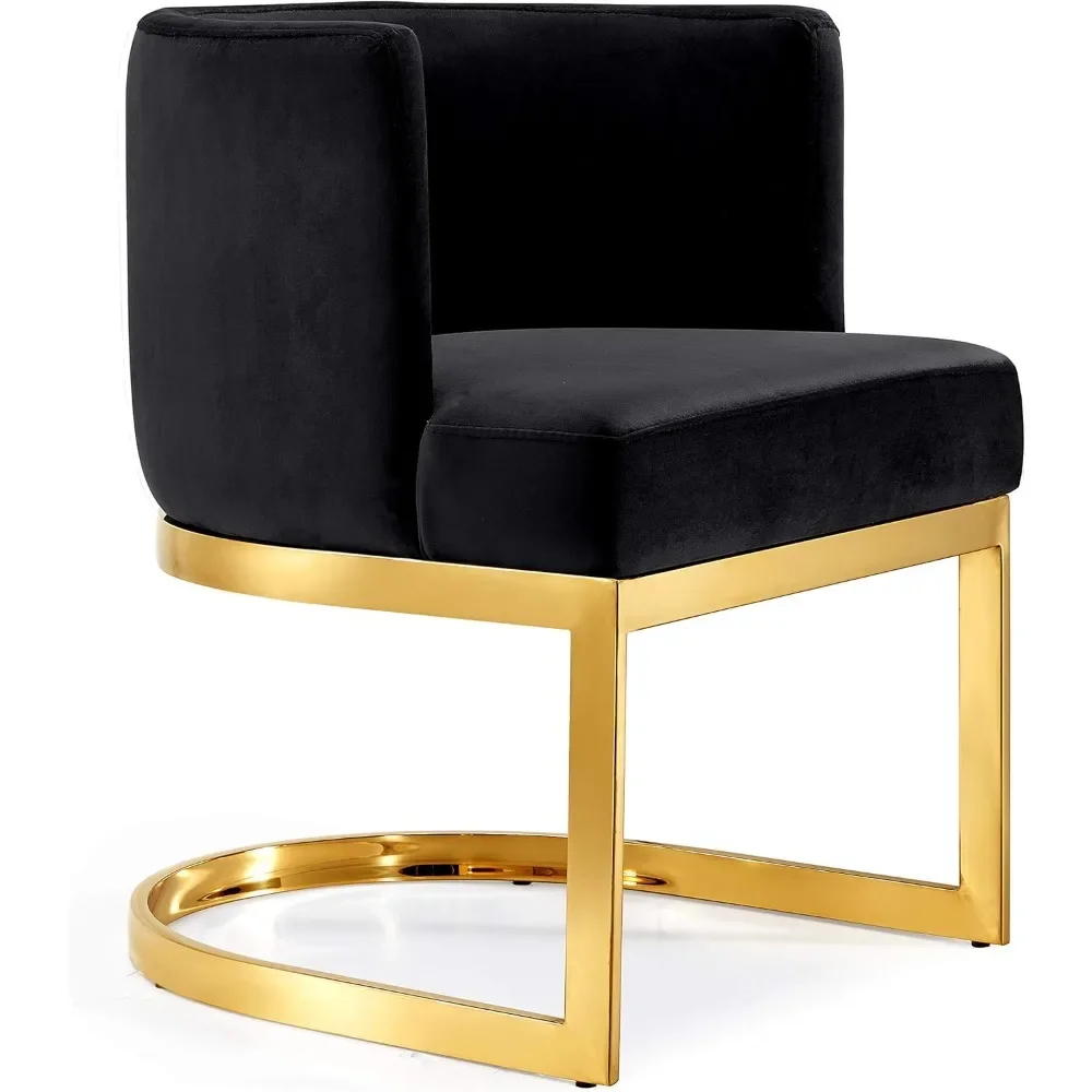 Contemporary Velvet Upholstered Dining Chair with Polished Gold Metal Frame, 24