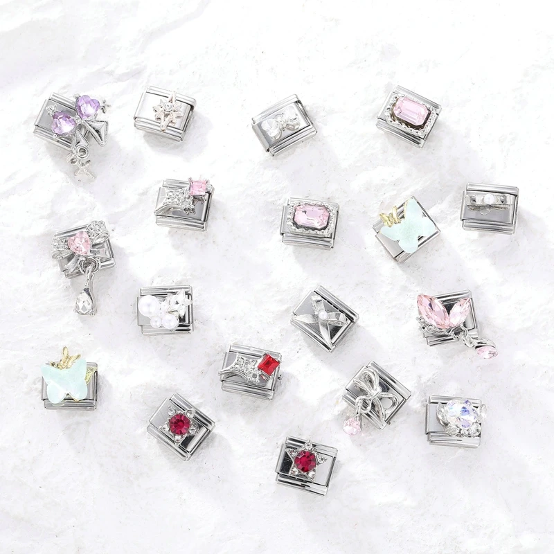 رومانسية سحر سوار نجوم الوردي الأرجواني القوس فراشة سحر الروابط الإيطالية صالح 9mm سوار الفولاذ المقاوم للصدأ صنع DIY المجوهرات