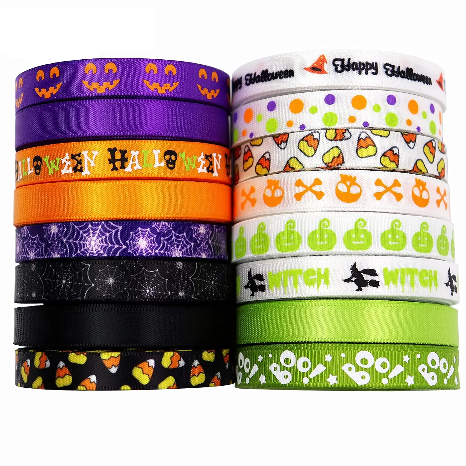 5-25 Yards Halloween Wired Edge Ribbons 3/8Inch Wide Bat Spider Web Printed Ribbon Witch Halloween Decorative Wrapping Ribbon