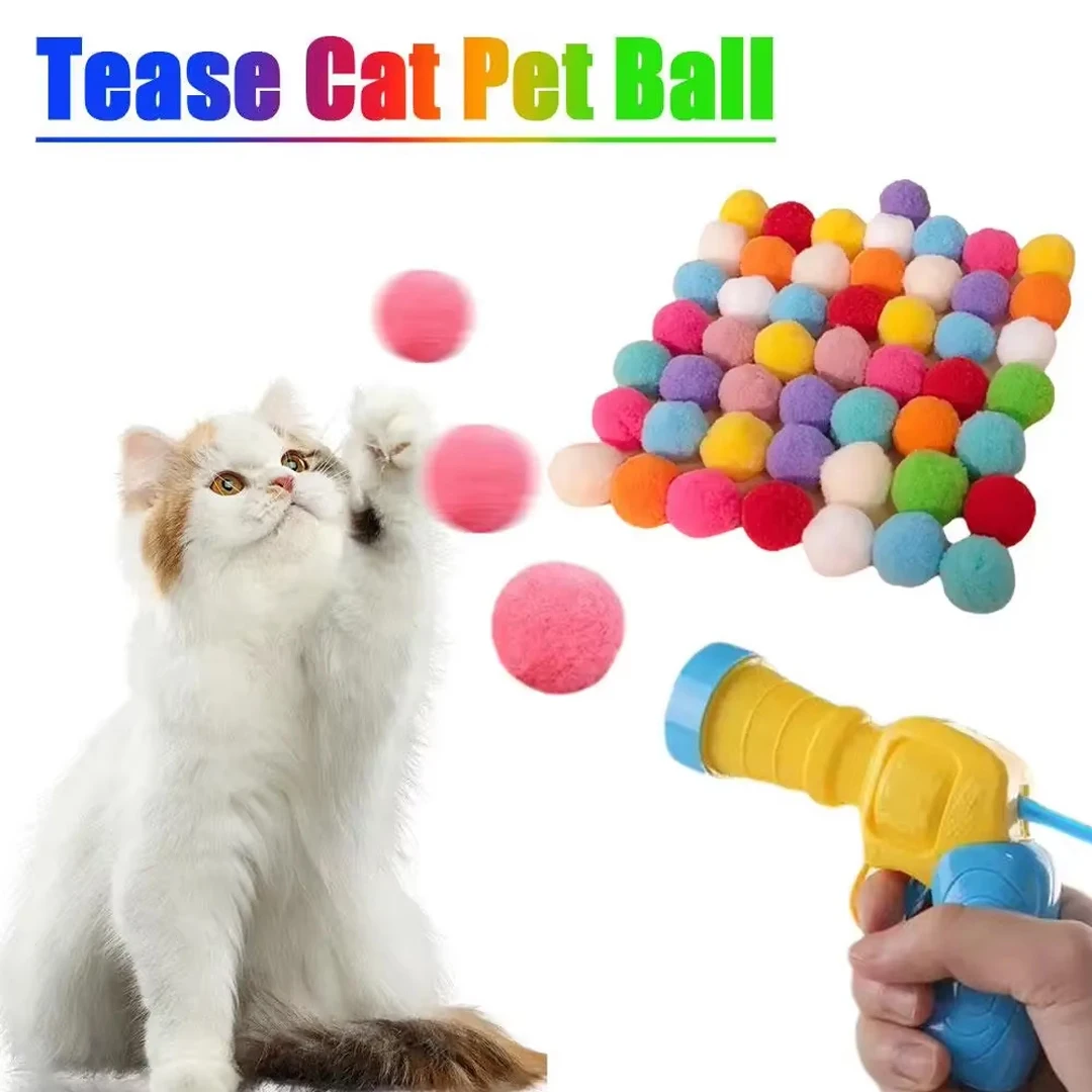 Cat Toy Set Interactive Playing Toy for Cats Dogs with Launcher Random Color Durable Rebound Design Easy to Use Pet Supplies