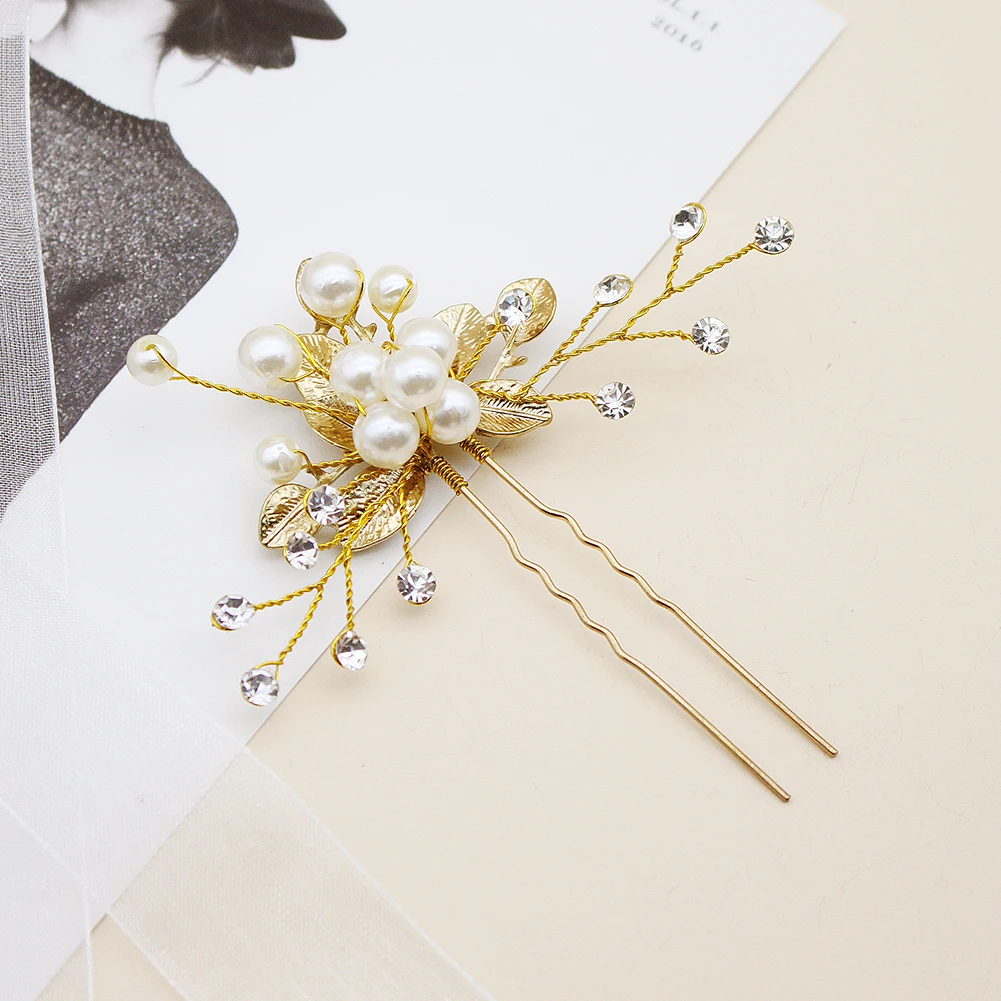 Perle U-förmige Haarspange Gabel Haarschmuck Kopfschmuck Kopfbedeckung Geschenk Hochzeit Braut Haarschmuck Strass Haarnadeln – Detail 7