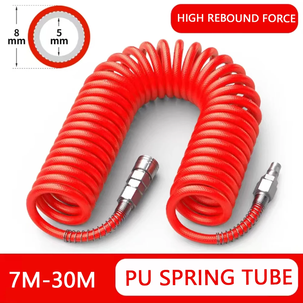 Air Compressor Tool Hose, 8mm x 5mm PU Spring Tube Air Pressure Hose Spiral Pipe for Compressor Flexible Air Tool