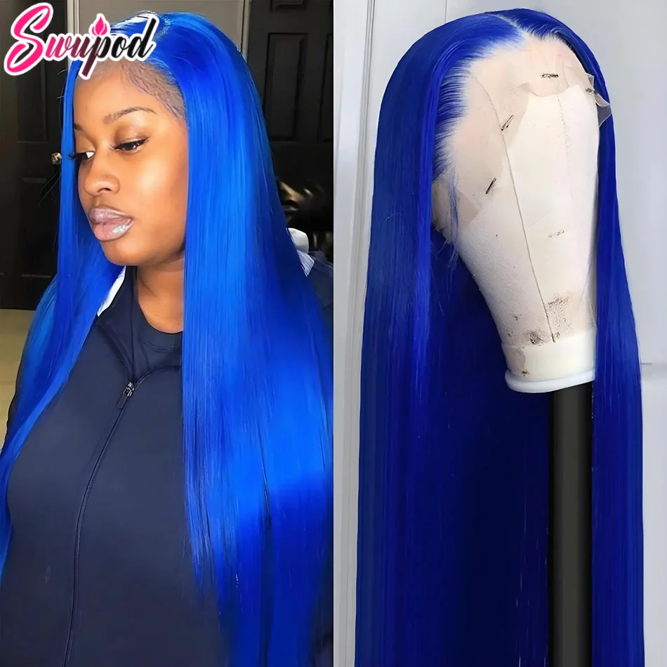 250% 36 Inch 13x4 Hd Lace Front Wig Blue Straight 13x6 Lace Frontal Wigs Body Wave Human Hair Wigs Pre-plucked Blue Colored