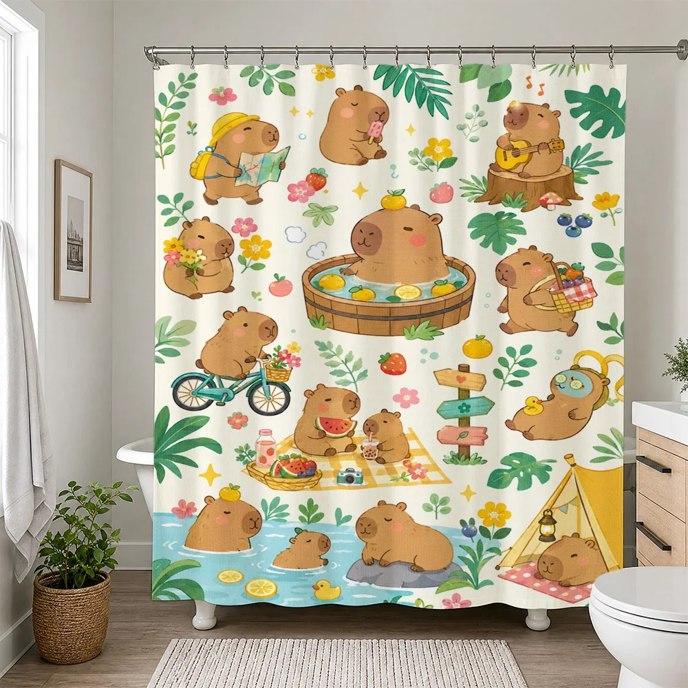 Cute Bear Family Bathroom Shower Curtain Waterproof Cartoon Animals Nursery Decor Shower Curtain