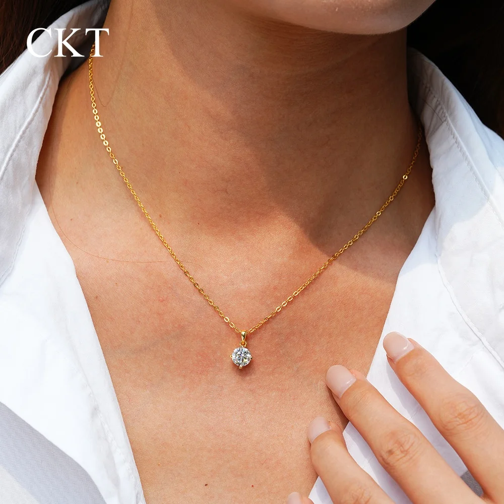 CKT الكلاسيكية أربعة مخلب قلادة للنساء سلسلة الترقوة 14K الذهب 1ct الماس مويسانيتي قلادة الزفاف غرامة مجوهرات هدية #4