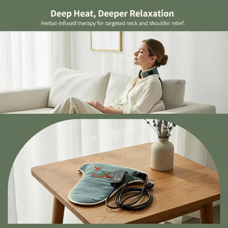 Electric Heated Neck Wrap Adjustable Temperature Timer Herbal Hot Compress For Neck Pain Relief Home Office Use