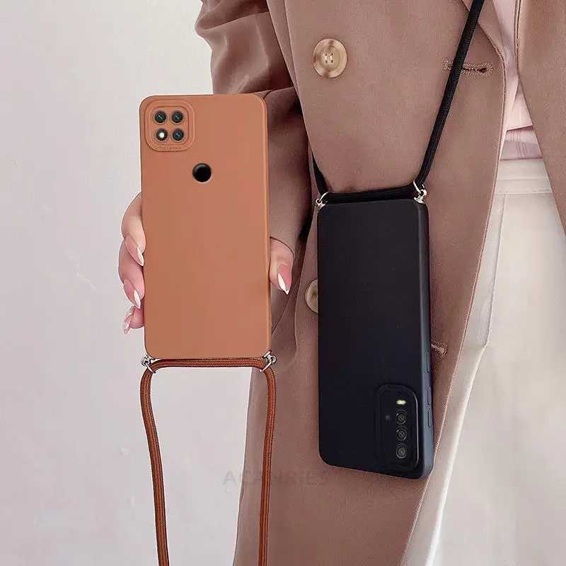 Redmi9 A T 10 C Cord Case On For Xiaomi Redmi 9c Nfc 10c 9t 10a 9a 9at Redmi9c Crossbody Lanyard Strap Matte Silicone Back Cover